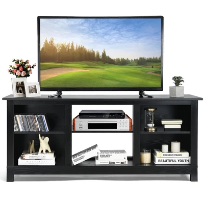 Costway 2-Tier 58'' TV Stand Entertainment Media Console Center Up To 65'' GreyBlackWalnut - Image 10