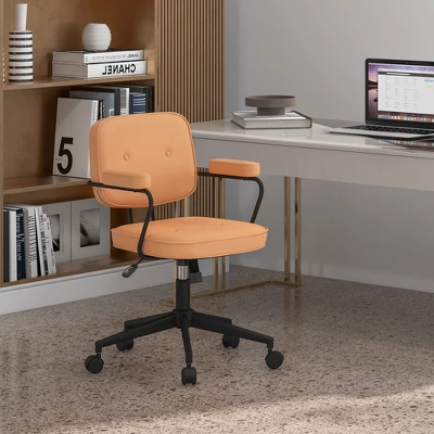 Costway PU Leather Office Chair Adjustable Swivel Leisure Desk Chair W/ Armrest - Image 3