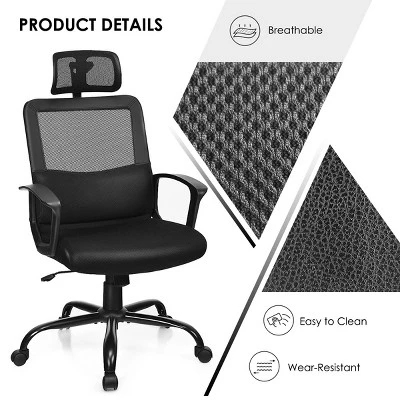 Costway Mesh Office Chair High Back Ergonomic Swivel Chair W/ Lumbar Support & Headrest - Image 8