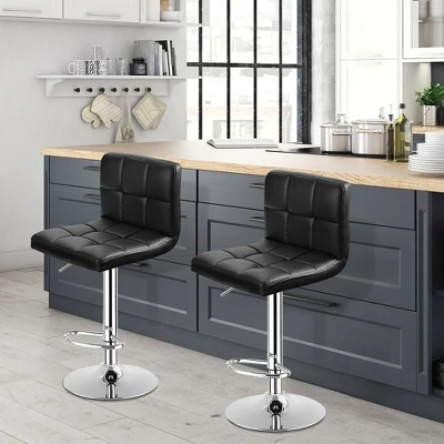 Costway Set Of 2 Bar Stools PU Leather Adjustable Barstool Swivel Pub Chairs Black Full Back - Image 3