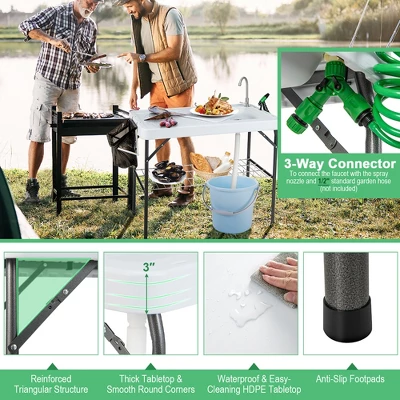 Costway Folding Fish Cleaning Table Portable Camping Table With Faucet Hose Grid Rack - Image 7