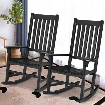 Costway 2PCS Wood Rocking Chair Porch Rocker High Back Garden Seat Indoor Outdoor - Image 2