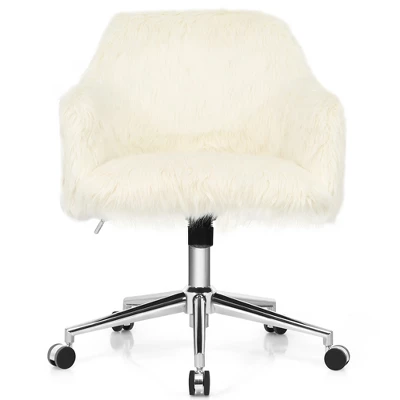 Costway Synthetic Swivel Office Chair Adjustable Task Chair Fluffy Vanity Chair - Image 8