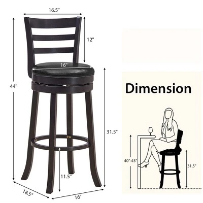 Costway Set Of 4 Bar Stools Swivel Bar Height Chairs With PU Upholstered Seats Kitchen - Image 2