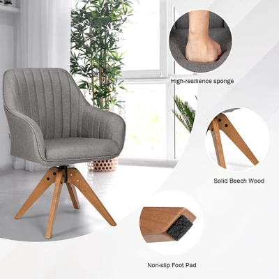 Costway Swivel Accent Chair Fabric Vanity Study Armchair W/Beech Wood Legs Gray - Image 7