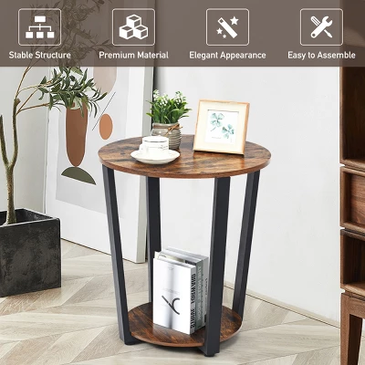 Costway Industrial End Table Metal Frame W/ Storage Shelf - Image 6