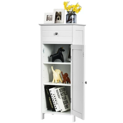 Costway Bathroom Floor Cabinet Wooden Storage Organizer Free-Standing W/ Drawer & Shelf - Image 9