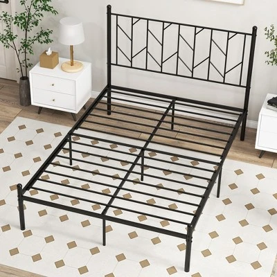 Costway Full/Qween/Twin Size Metal Platform Bed Frame Vintage Headboard Mattress Foundation Black - Image 6