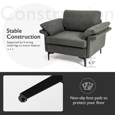Costway Modern Linen Fabric Accent Armchair Upholstered Single Sofa W/ Metal Legs Grey - Image 6