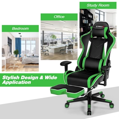 Costway High Back Gaming Chair Adjustable Office Computer Task Chair W/Footrest Green - Image 8