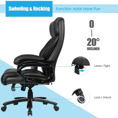 Costway Big & Tall 500lb Massage Office Chair Executive PU Leather Computer Desk Chair Black - Image 6