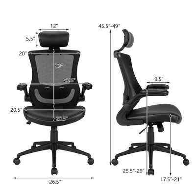 Costway Mesh Back Adjustable Swivel Office Chair W/ Flip Up Arms Leather Seat - Image 3