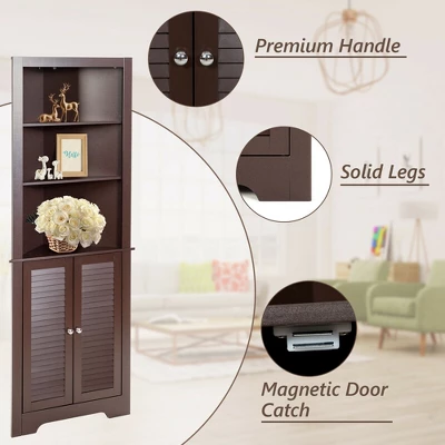 Costway Bathroom Corner Storage Cabinet Free Standing Tall Bathroom Cabinet W/3 Shelves - Image 8