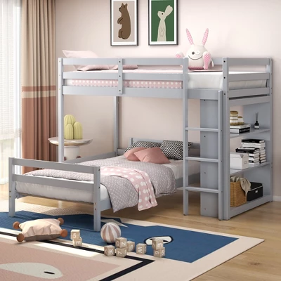 Costway Twin Over Twin Loft Bunk Bed Wood W/Bookcase Guardrail Ladder Kids Bedroom - Image 11
