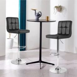 Costway Adjustable Swivel Bar Stool Counter Height Bar Chair PU Leather W/ Back Black