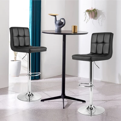 Costway Adjustable Swivel Bar Stool Counter Height Bar Chair PU Leather W/ Back Black
