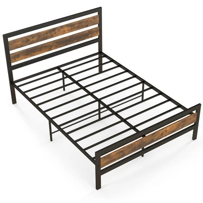 Costway Full/Queen Industrial Metal Platform Bed Frame Rustic Headboard Mattress Foundation - Image 9