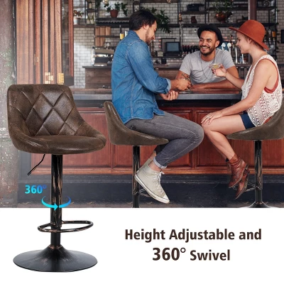 Costway Set Of 2 Adjustable Bar Stools Swivel Bar Chairs Hot-stamping Cloth Retro Brown Low Back - Image 5