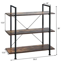 Costway 3-Tier Bookshelf Industrial Bookcase Display Shelf Storage Rack Rustic Brown