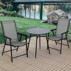 Costway 2PCS Folding Chairs Steel Frame Patio Garden Outdoor W/ Armrest & Footrest