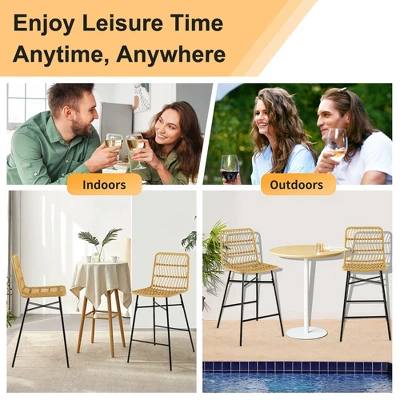 Costway Set Of 2 Rattan Bar Stools Counter Height Dining Chairs With Metal Legs Natural - Image 7
