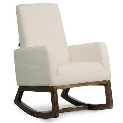Costway Mid Century Retro Fabric Upholstered Rocking Chair Modern Armchair Beige - Image 9