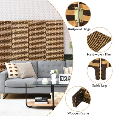 Costway 4 Panel Fiber Privacy Partition Screen Folding Room Divider Weave 6FT Tall - Image 6