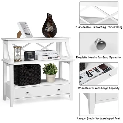 3 Tier Storage Rack End Table Side Table W/Slide Drawer Multipurpose Rack White - Image 5