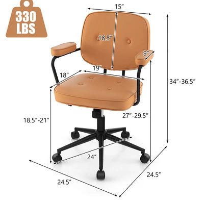 Costway PU Leather Office Chair Adjustable Swivel Leisure Desk Chair W/ Armrest - Image 2