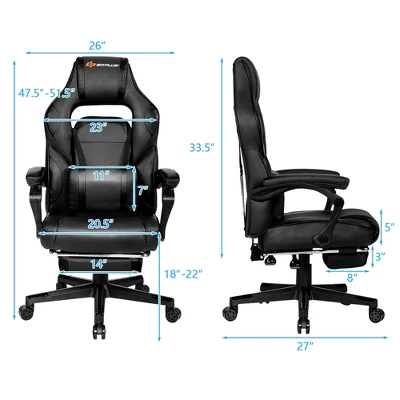 Costway Massage Gaming Chair Reclining Racing Computer Office Chair With Footrest White BlackBlueRed - Image 2