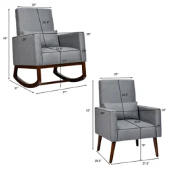 2-in-1 Fabric Upholstered Rocking Chair Nursery Armchair With Pillow Dark Grey