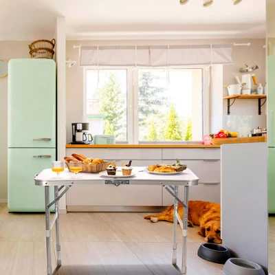 Costway Patio Folding Camping Table Aluminum Adjustable Portable Outdoor Indoor - Image 2