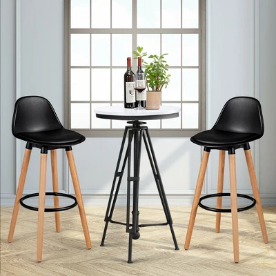 Costway Set Of 2 Mid Century Barstool 28.5" Dining Pub Chair W/Leather Padded Seat Black - Image 2