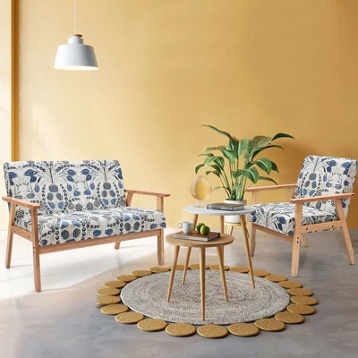 Costway Modern Living Room Sofa Set W/ Loveseat Sofa Couch & Accent Armchair - Image 2