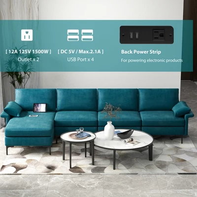 Costway Modern Modular L-shaped Sectional Sofa W/ Reversible Chaise & 4 USB Ports - Image 4