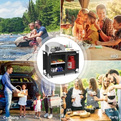 Costway Portable BBQ Camping Grill Table Kitchen Sink Station W/ Storage Organizer Basin - Image 3