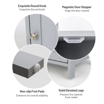 Bathroom Wooden Floor Cabinet Multifunction Storage Rack Organizer Stand Grey/White - Image 7