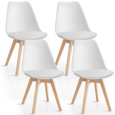 Costway Set Of 4 Dining Chair Mid Century Modern Shell PU Seat W/ Wood-Leg White - Image 11