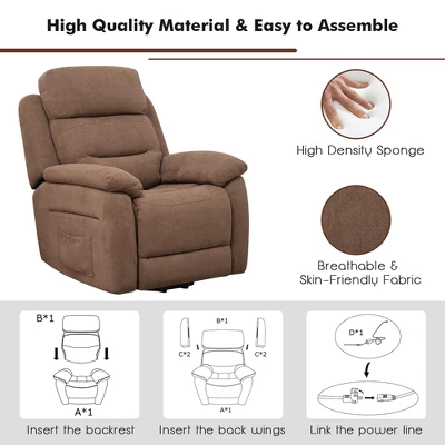 Costway Power Lift Recliner Chair Sofa For Elderly W/ Side Pocket & Remote Control GreyBrown - Image 7