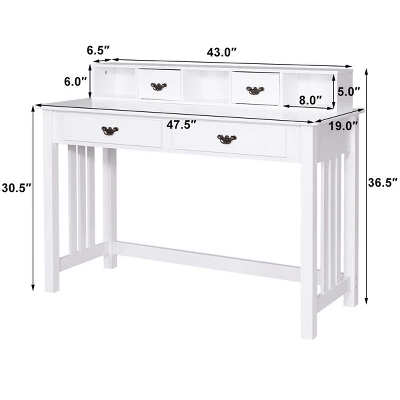 Costway Writing Desk Mission White Home Office Computer Desk 4 Drawer