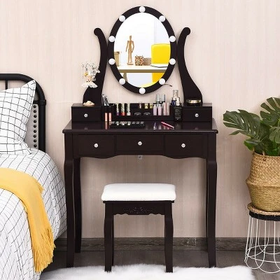 Costway Vanity Table Set W/10 Light Bulbs And Touch Switch Makeup Dressing Table - Image 11