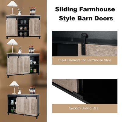 Costway Kitchen Buffet Storage Cabinet Sideboard W/ Sliding Barn Doors Adjustable Shelf - Image 4