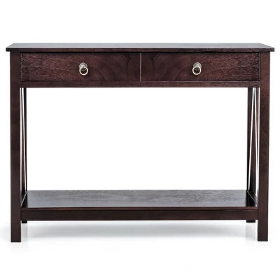 Costway Console Table Accent Sofa Side Table With Drawer Shelf Entryway Espresso - Image 4
