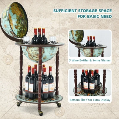 Costway 17'' Globe Wine Kitchen Stand 16th Century Italian Map Liquor Bottle Shelf Cart - Image 8