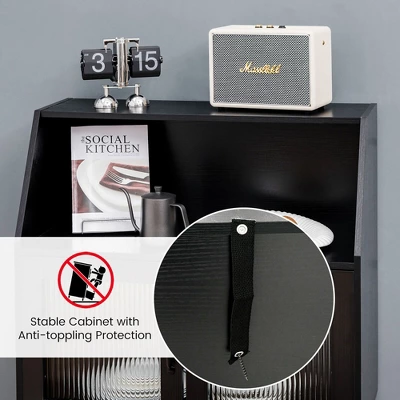 Costway Kitchen Storage Cupboard Buffet Cabinet Sideboard W/ Open Cubby & 2 Glass Doors - Image 6