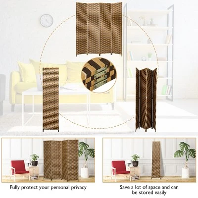 Costway 4 Panel Fiber Privacy Partition Screen Folding Room Divider Weave 6FT Tall - Image 7