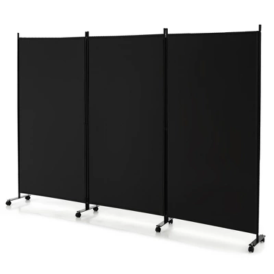 Costway 3-Panel Folding Room Divider 6Ft Rolling Privacy Screen WithLockable Wheels Black/Brown/Grey/White - Image 9