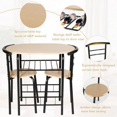 Costway 3 Piece Dining Set Compact 2 Chairs And Table Set With Shelf Storage - Image 4