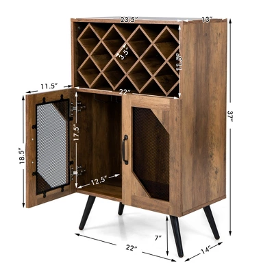 Costway 2-Door Kitchen Storage Bar Cabinet Buffet Sideboard W/ Wine Rack & Glass Holder - Image 3