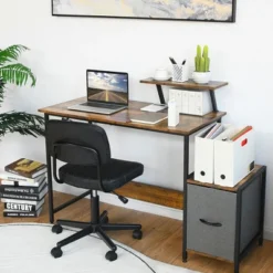 Costway Computer Desk Writing Workstation Home Office W/ Movable Storage Rack & Shelf